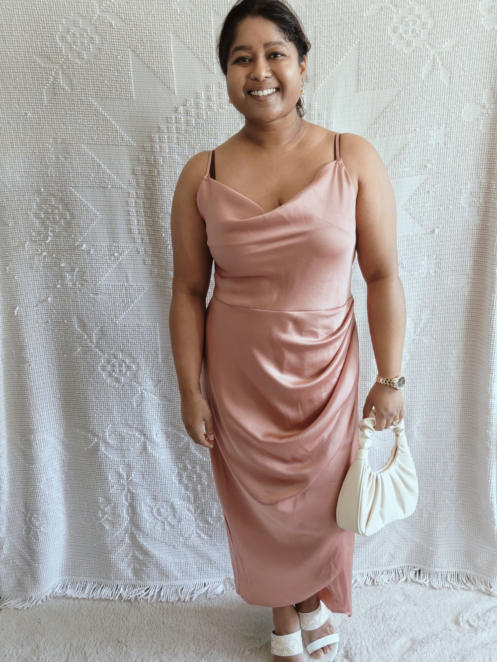 NWT Floerns Plus Size XL | Dusty Rose Satin Cowl Neck Midi Cocktail Event Dress